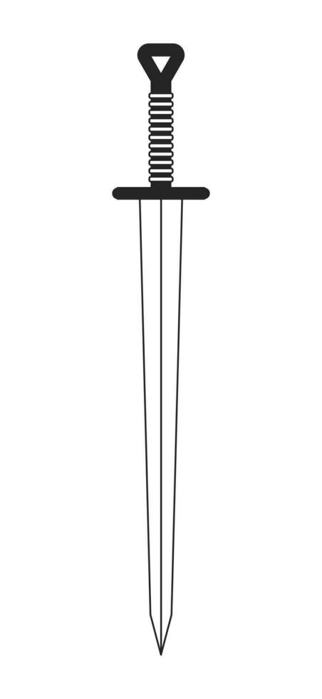 medeltida stål svärd platt svartvit isolerat vektor objekt. skarp vapen. redigerbar svart och vit linje konst teckning. enkel översikt fläck illustration för webb grafisk design