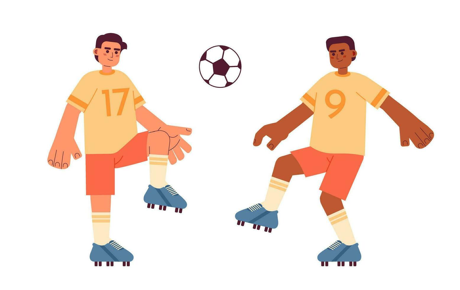 Fußball Spieler treten Ball eben Konzept Vektor Stelle Illustration. Fußball Mannschaft Sport. Spiel 2d Karikatur Zeichen auf Weiß zum Netz ui Design. Meisterschaft isoliert editierbar kreativ Held Bild