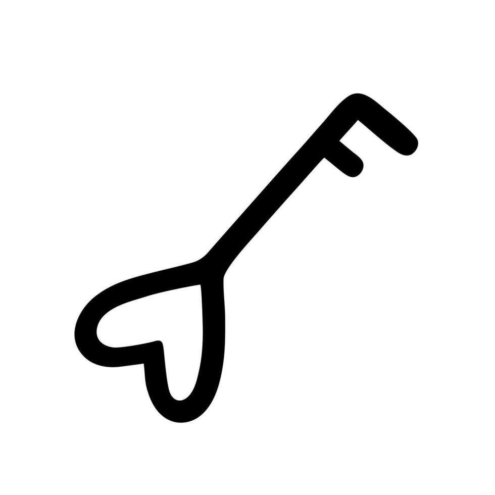 årgång nyckel i de form av en hjärta. hand dragen vektor ikon isolerat på vit. symbol av kärlek, romantik, bröllop. enkel svart silhuett, klotter. ClipArt för utskrift, Semester kort