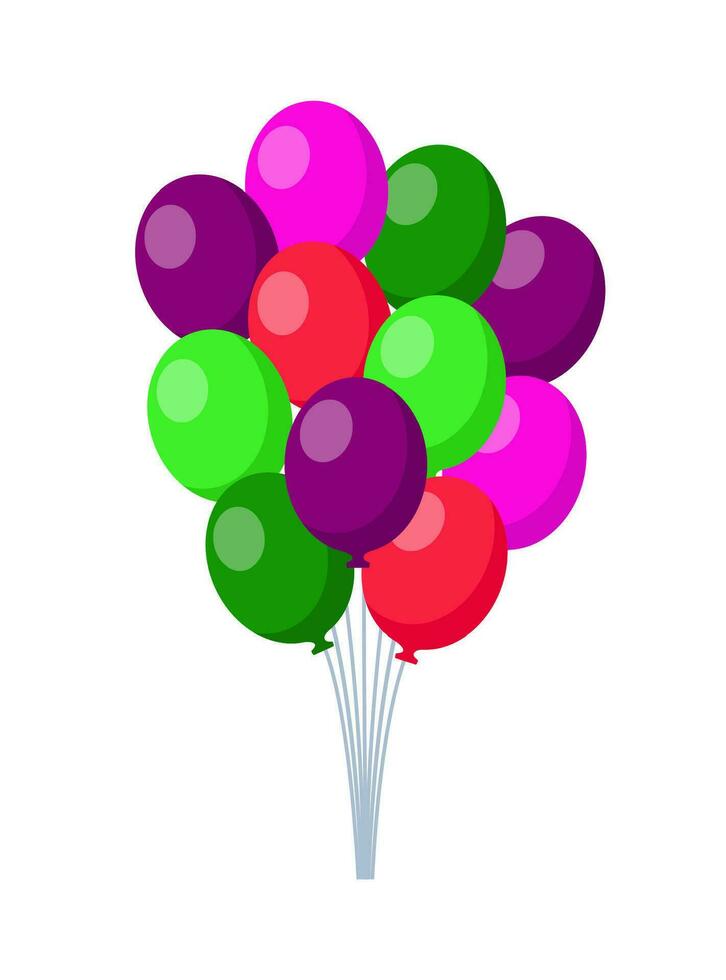 knippa av ballonger för födelsedag och fest. flygande ballon med rep. platt ikon för fira och karneval. vektor illustration.