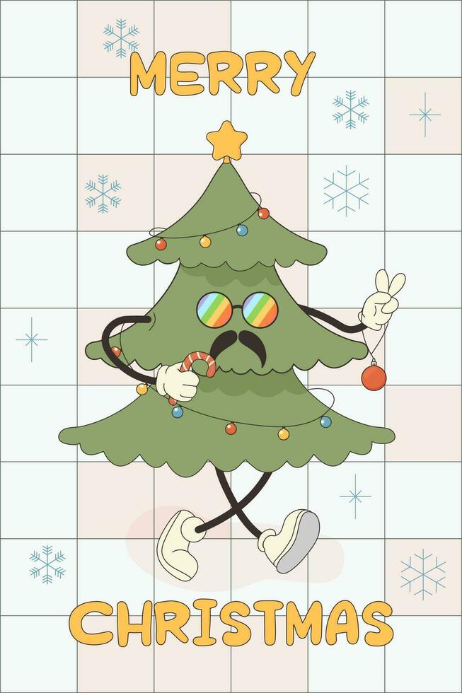 groovig Gruß Karte Charakter glücklich Neu Jahr, fröhlich Weihnachten vektor