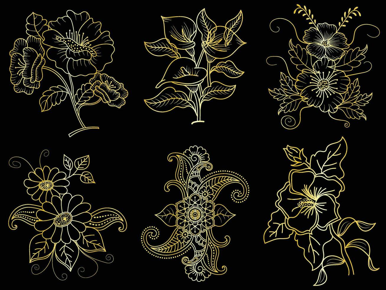 golden Jahrgang Blumen- Elemente Kunst Dekor Stil Dekoration. vektor