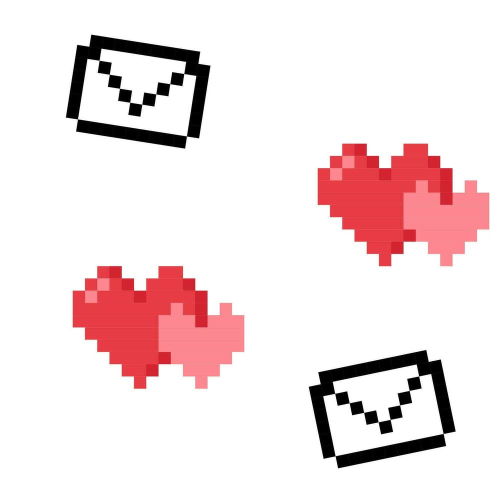 pixel brev och hjärta sömlös mönster vektor