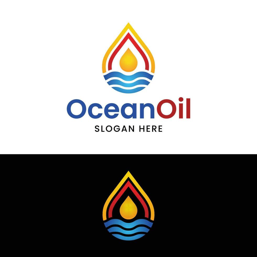 Öl fallen mit Ozean Meer Off-Shore Unternehmen Logo Design vektor