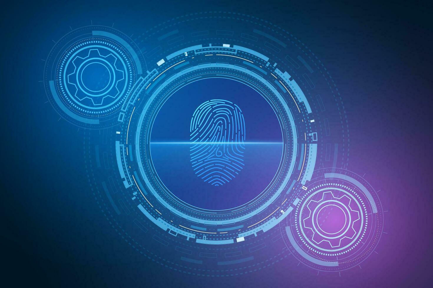 Fingerabdruck scannen, Cybersicherheit und Passwortkontrolle durch Fingerabdrücke, Zugang mit biometrischer Identifizierung vektor