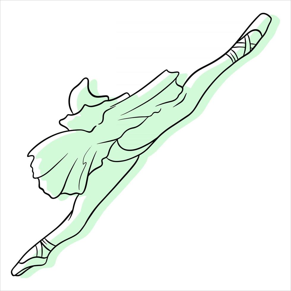 balett. ballerinans ben i en tutu och pointe. linjekonst. vektor