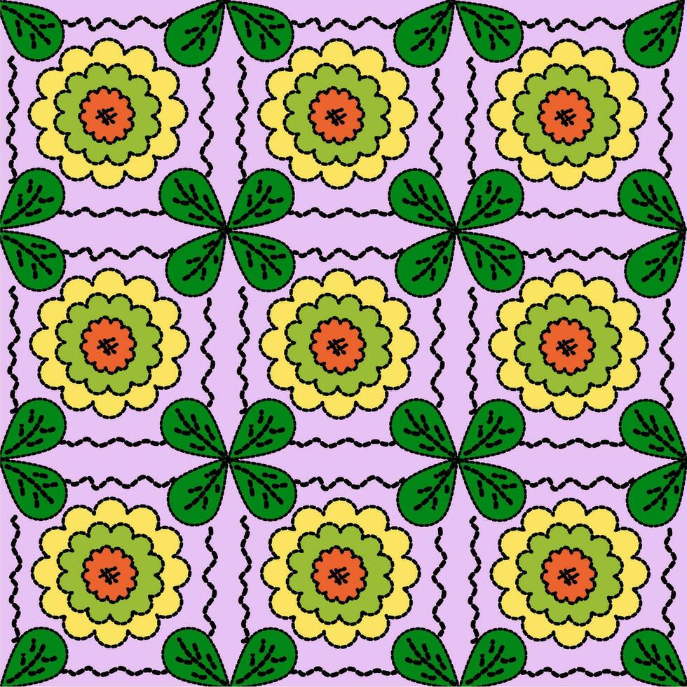 nahtlos Muster bunt Blumen und Grün Blätter, Kunst und Design vektor