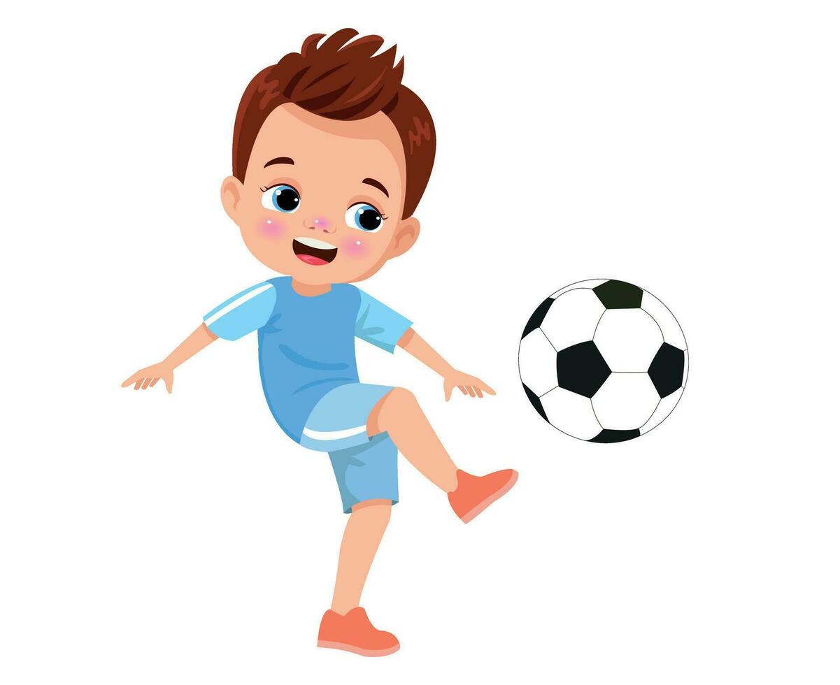 liten söt unge spela fotboll vektor