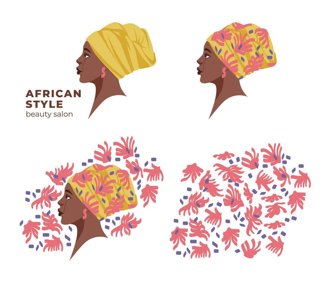 afrikanisch amerikanisch im ein Taschentuch mit ein drucken. Porträt, Logo zum Schönheit Salons. traditionell afrikanisch ethnisch Stil vektor