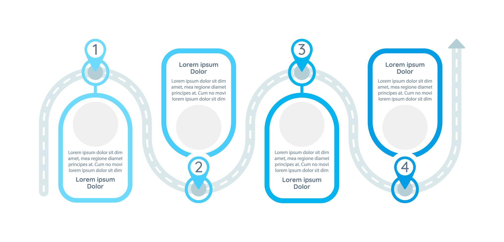 Planung von Roadtrip-Vektor-Infografik-Vorlage. Designelemente der Routendefinition mit Textraum. Datenvisualisierung mit 4 Schritten. Zeitachsendiagramm des Prozesses. Workflow-Layout mit Copyspace vektor