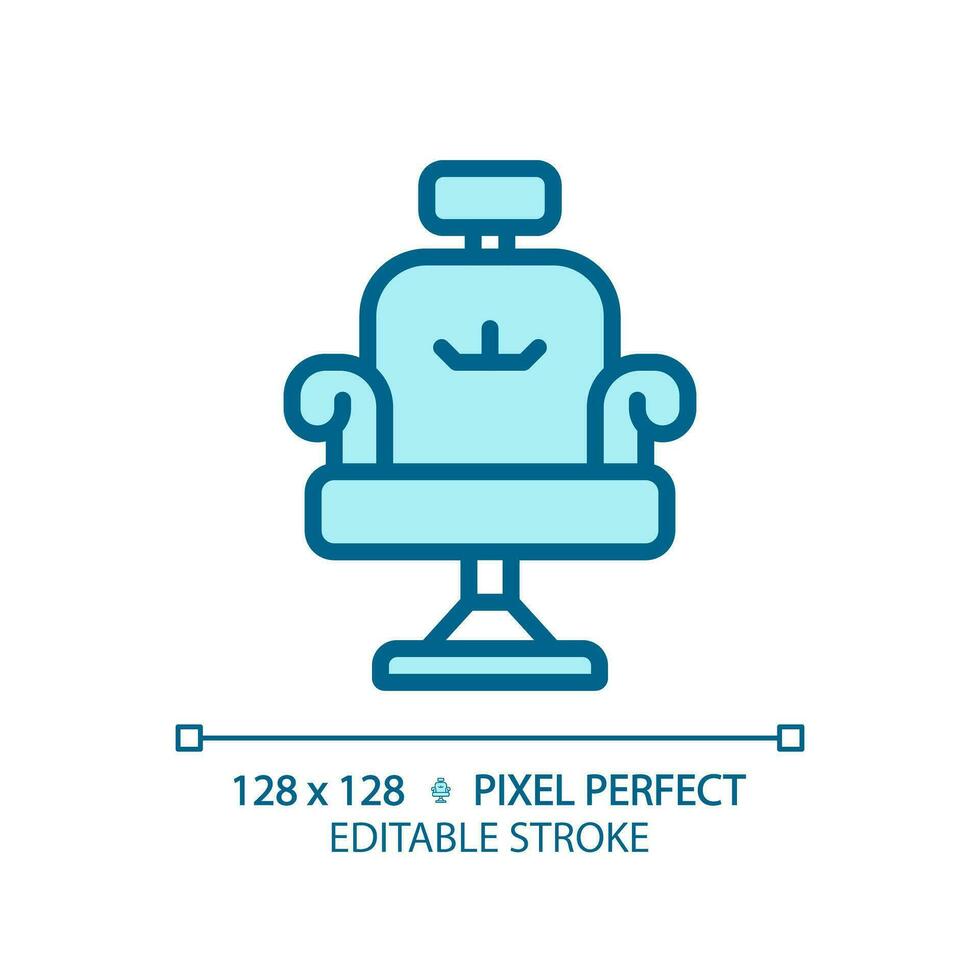 2d Pixel perfekt editierbar Salon Stuhl Blau Symbol, isoliert Vektor, Haarpflege dünn Linie einfach monochromatisch Illustration. vektor