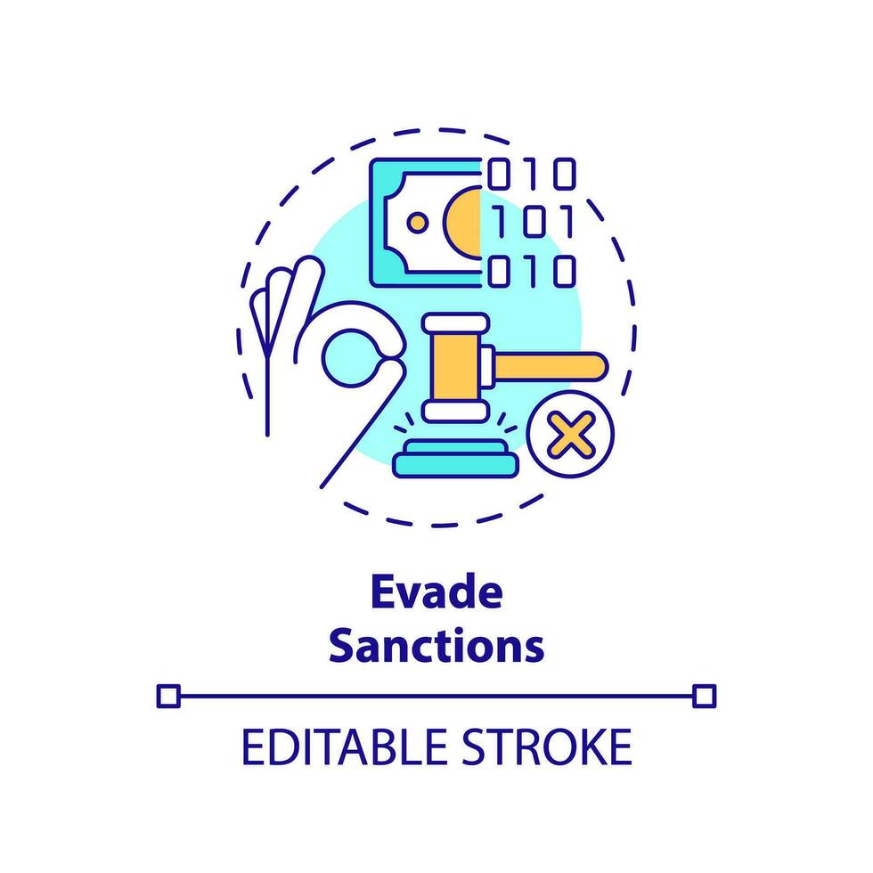 2d editierbar ausweichen Sanktionen dünn Linie Symbol Konzept, isoliert Vektor, Mehrfarbig Illustration Darstellen Digital Währung. vektor