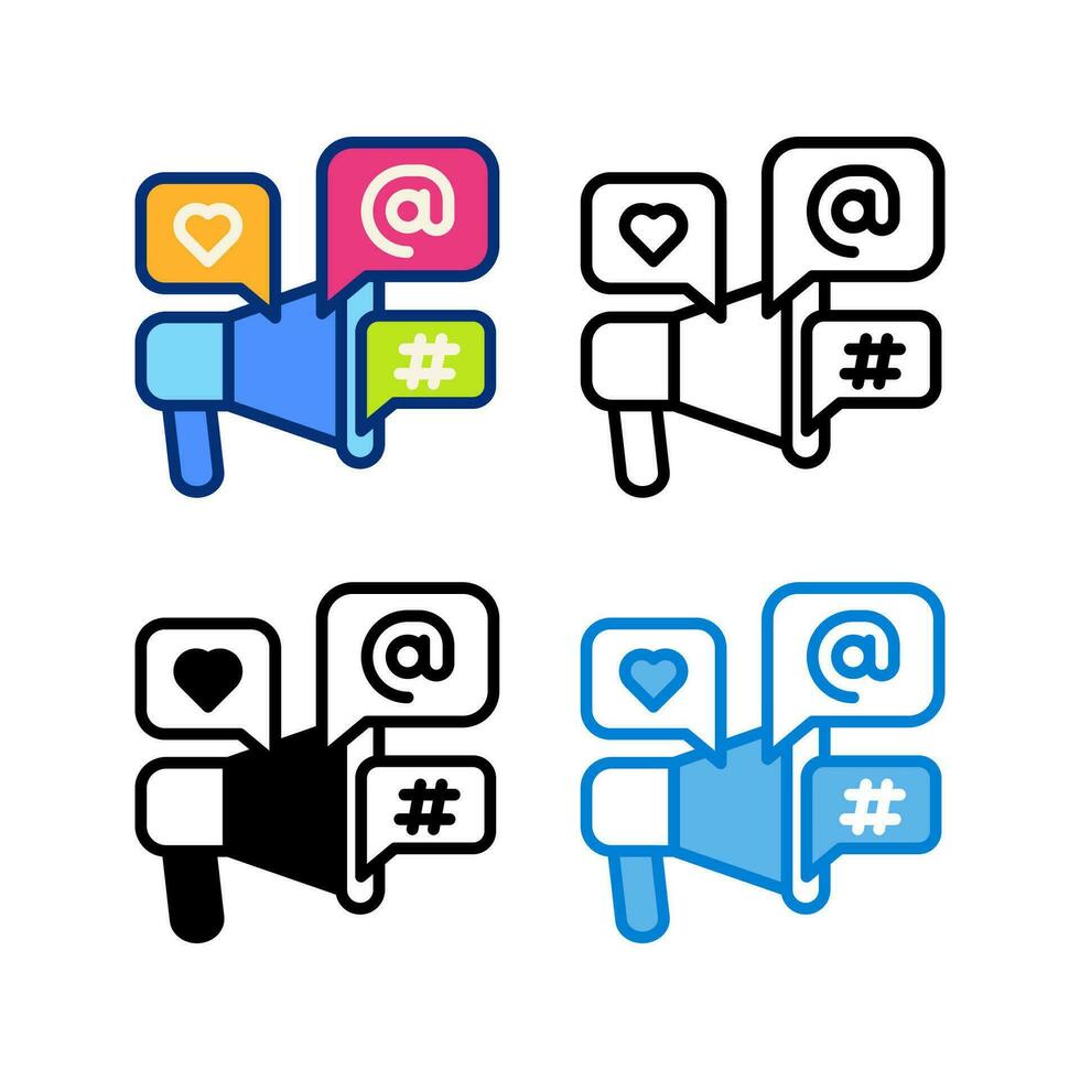 Sozial Medien Marketing Symbol im 4 Stil Wohnung, Linie, Glyphe und Duotone vektor