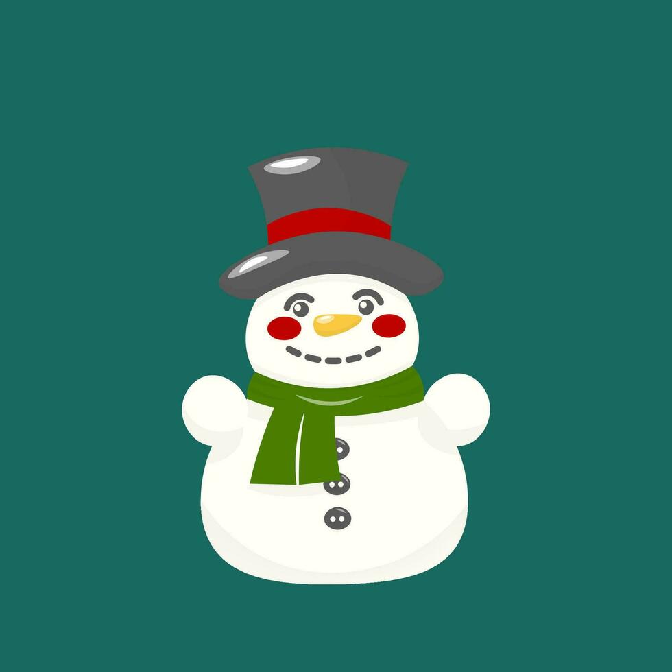 Vektor Clip Art von ein süß Schneemann im ein oben Hut und Schal. Weihnachten Charakter, Winter Dekoration im Karikatur Stil. Lager Vektor Illustration