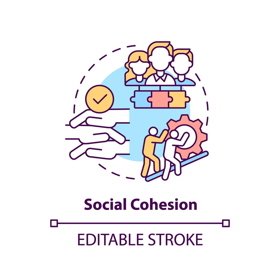 social sammanhållning koncept ikon. samhällsutveckling abstrakt idé tunn linje illustration. solidaritet mellan grupper i samhället. arbetar tillsammans. vektor isolerad kontur färg ritning. redigerbar stroke