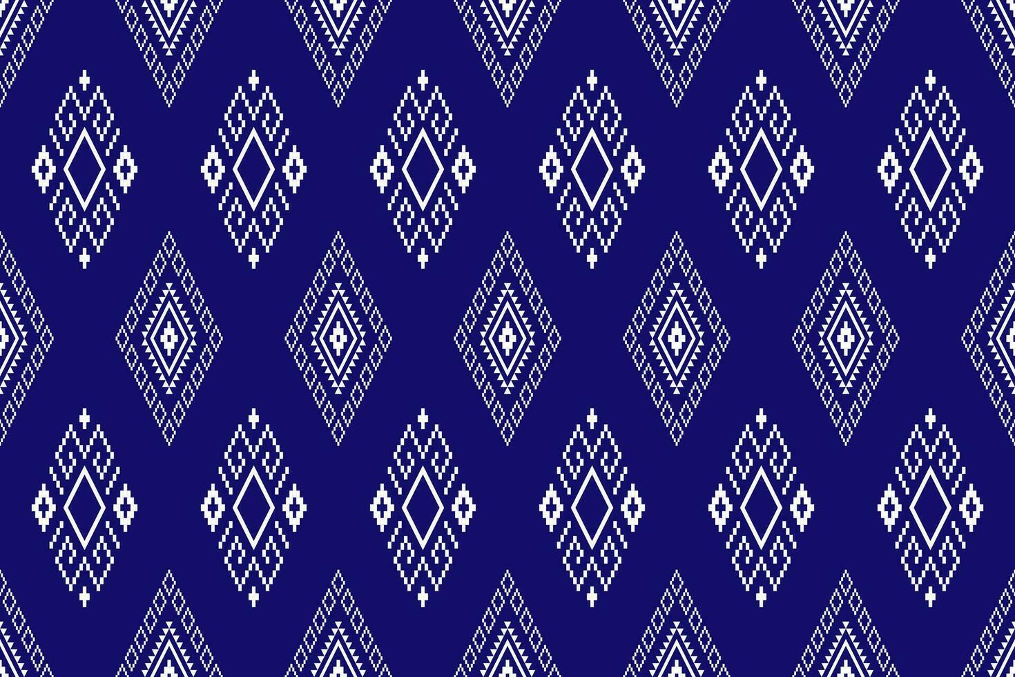 Indigo Marine Blau geometrisch traditionell ethnisch Muster Ikat nahtlos Muster Rand abstrakt Design zum Stoff drucken Stoff Kleid Teppich Vorhänge und Sarong aztekisch afrikanisch indisch indonesisch vektor