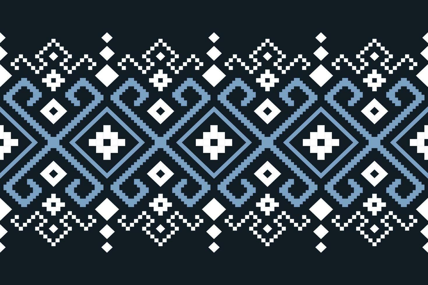 Indigo Marine Blau geometrisch traditionell ethnisch Muster Ikat nahtlos Muster Rand abstrakt Design zum Stoff drucken Stoff Kleid Teppich Vorhänge und Sarong aztekisch afrikanisch indisch indonesisch vektor