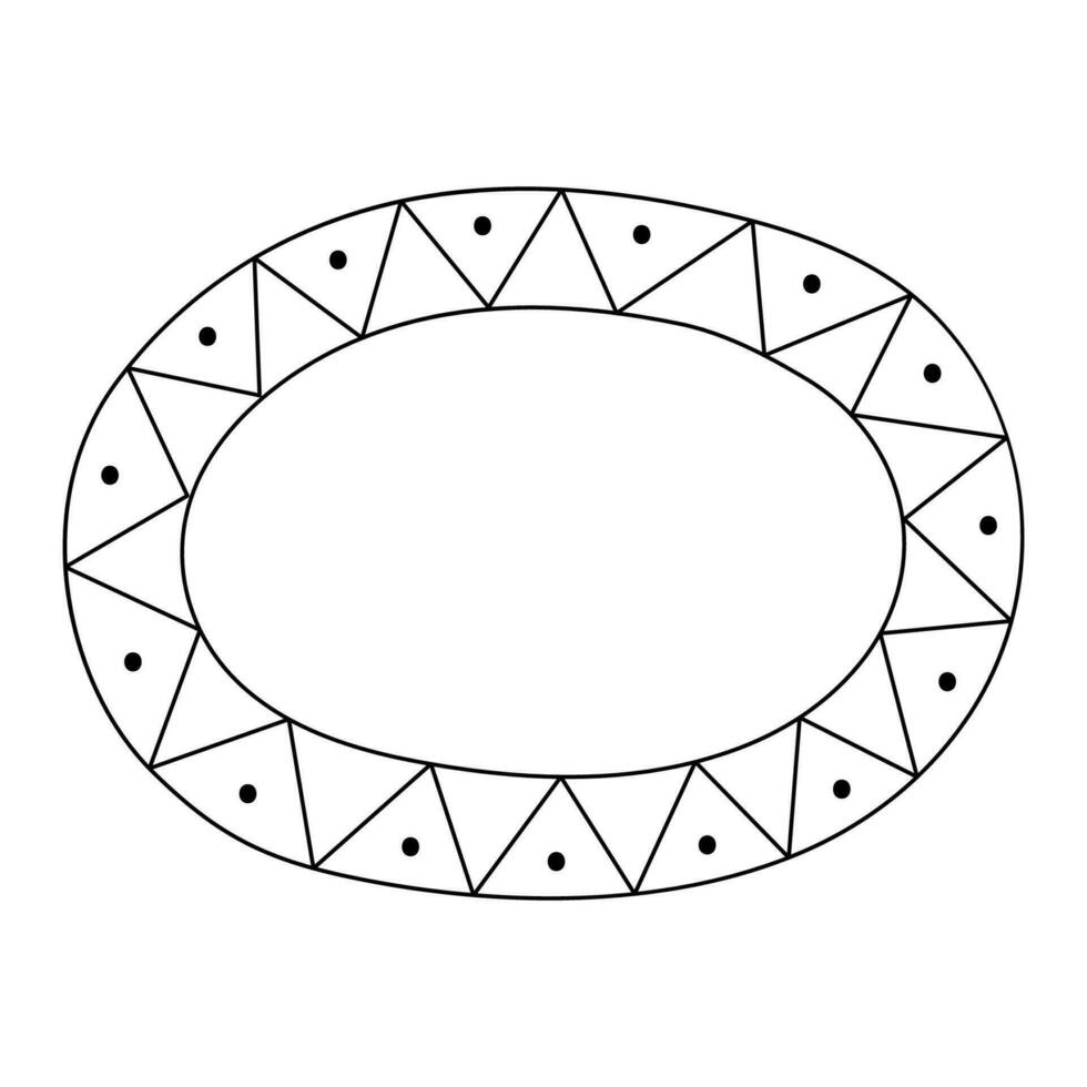 Oval minimalistisch Gekritzel Bild Rahmen isoliert auf Weiß Hintergrund. kawaii süß Dekor Element, Jahrgang Rahmen mit Muster. vektor