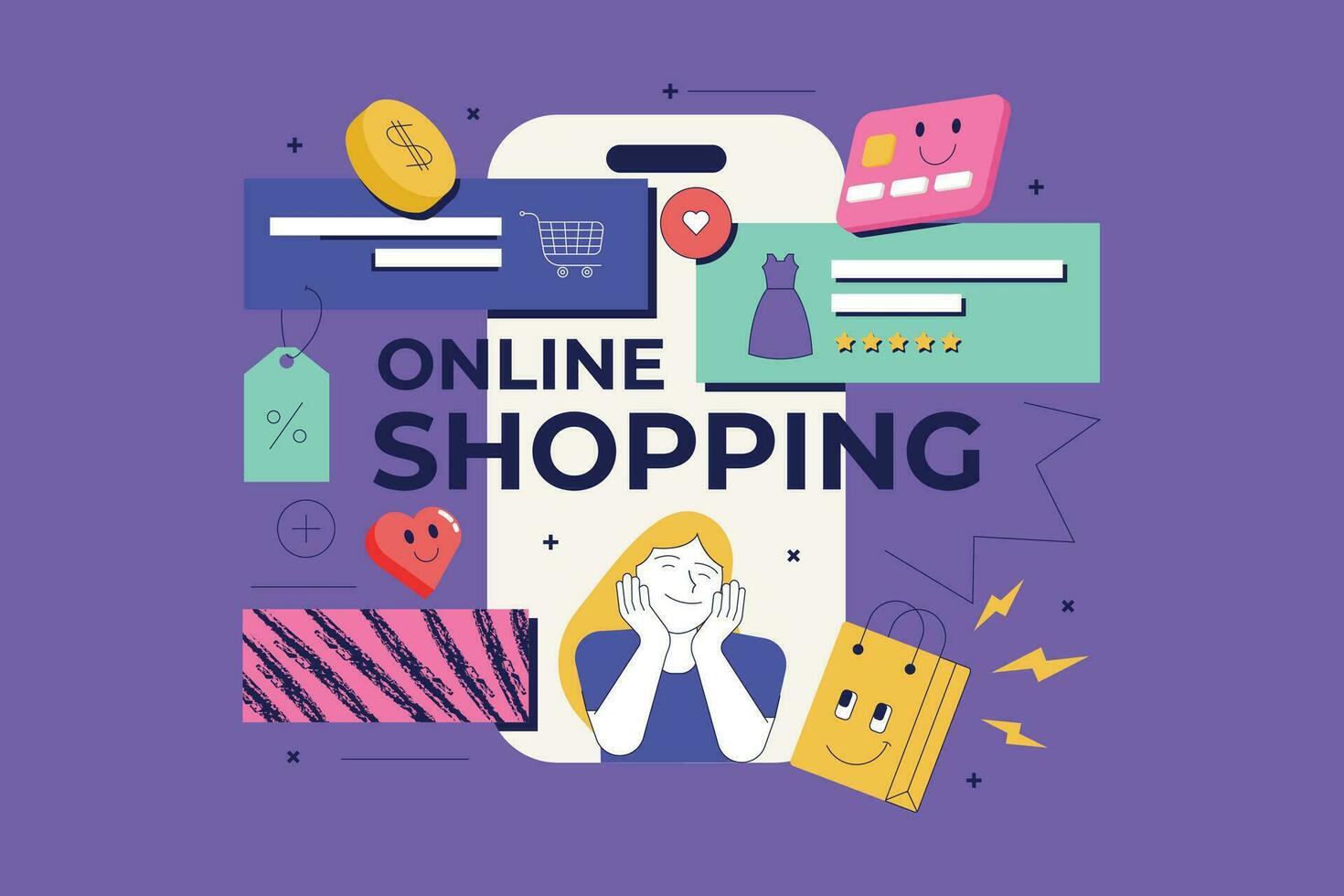 modern eben Linie Konzept von online Einkaufen vektor