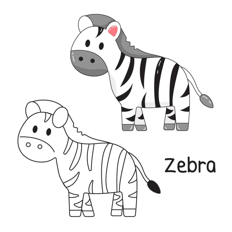 vektor illustration. färg bok , färg zebra. tecknad serie djur. ClipArt uppsättning för barnkammare affisch, öva Kompetens