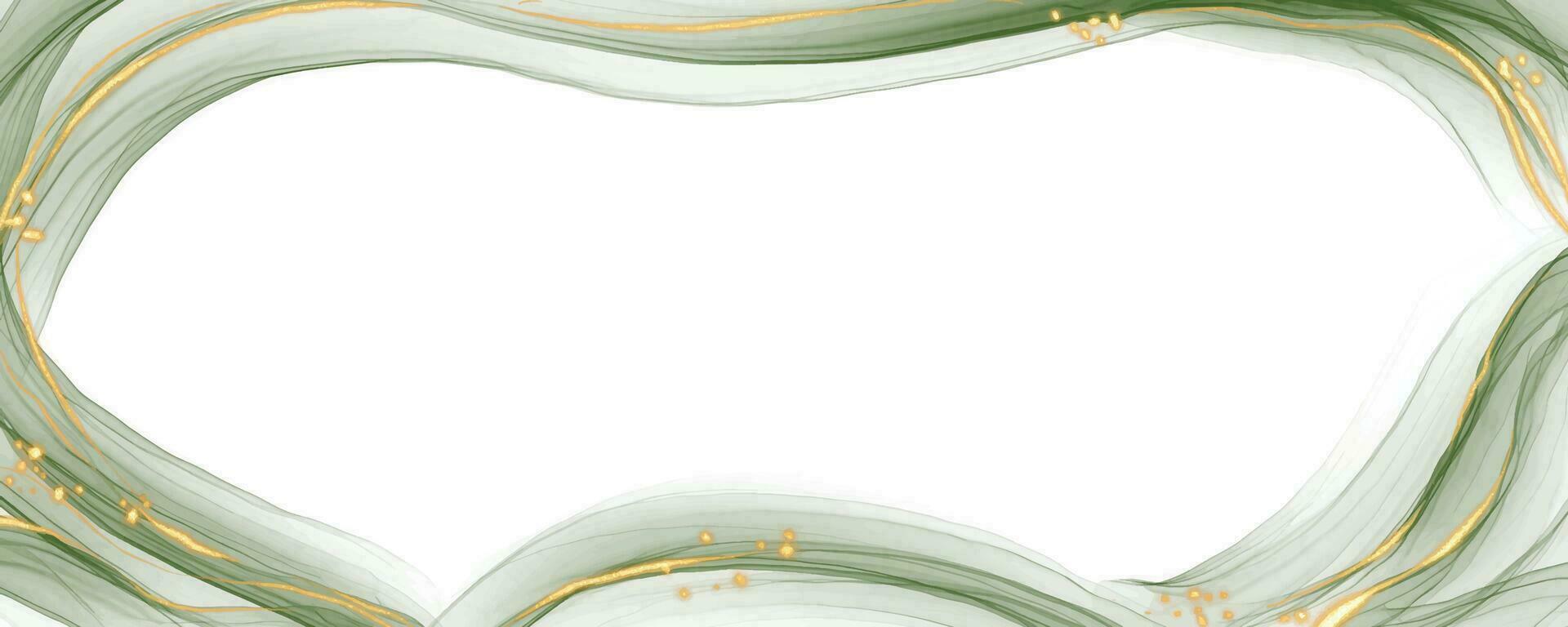 Aquarell Grün Spritzen Bürste mit Gold Hintergrund vektor