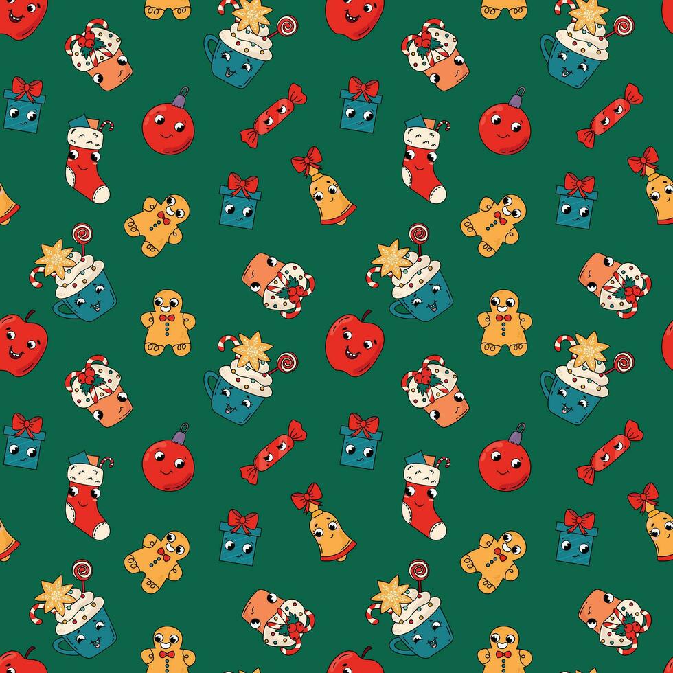 nahtlos Muster Weihnachten im retro Stil. Design zum Stoff, Textil, Hintergrund, Verpackung. vektor