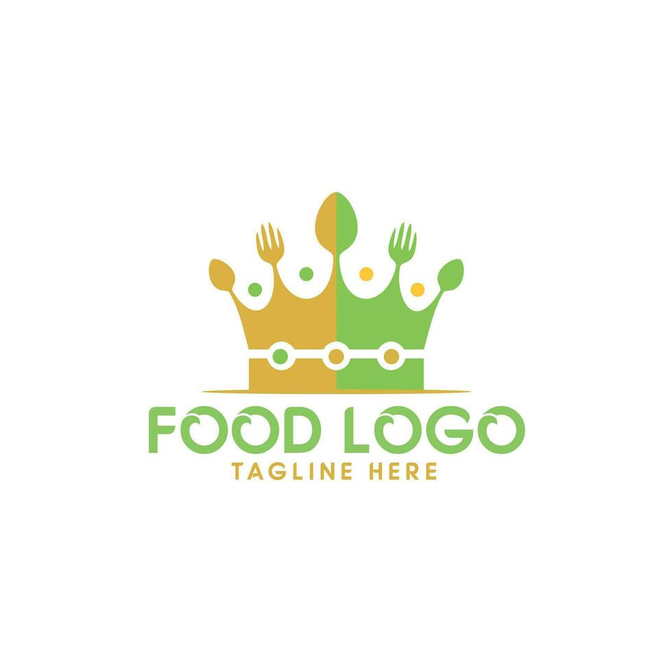 mat logotyp begrepp. gaffel och kniv krona bakgrund. vektor