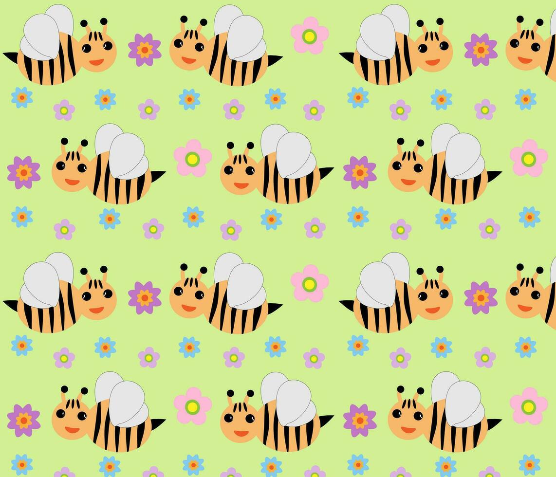 nahtlos Muster Bienen und Blumen süß Karikatur Vektor eps10