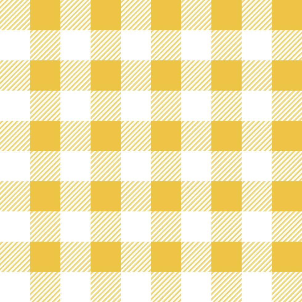 gingham sömlös mönster med gul och vit Färg, checkerboard bakgrund, fyrkant, bordsduk, vektor illustration.