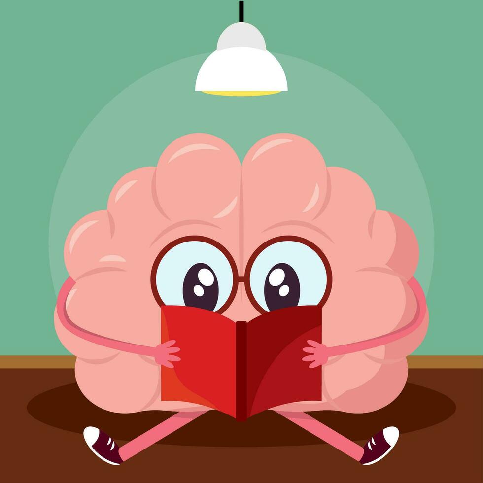 isolerat söt hjärna tecknad serie karaktär läsning en bok vektor