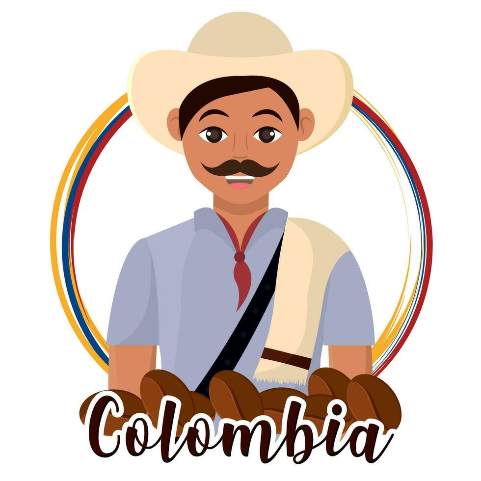 isolerat colombianska kaffe jordbrukare tecknad serie colombia vektor