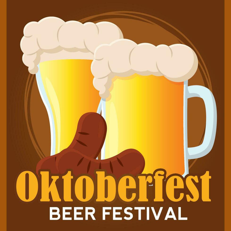 par av öl muggar och tysk korvar oktoberfest öl festival vektor