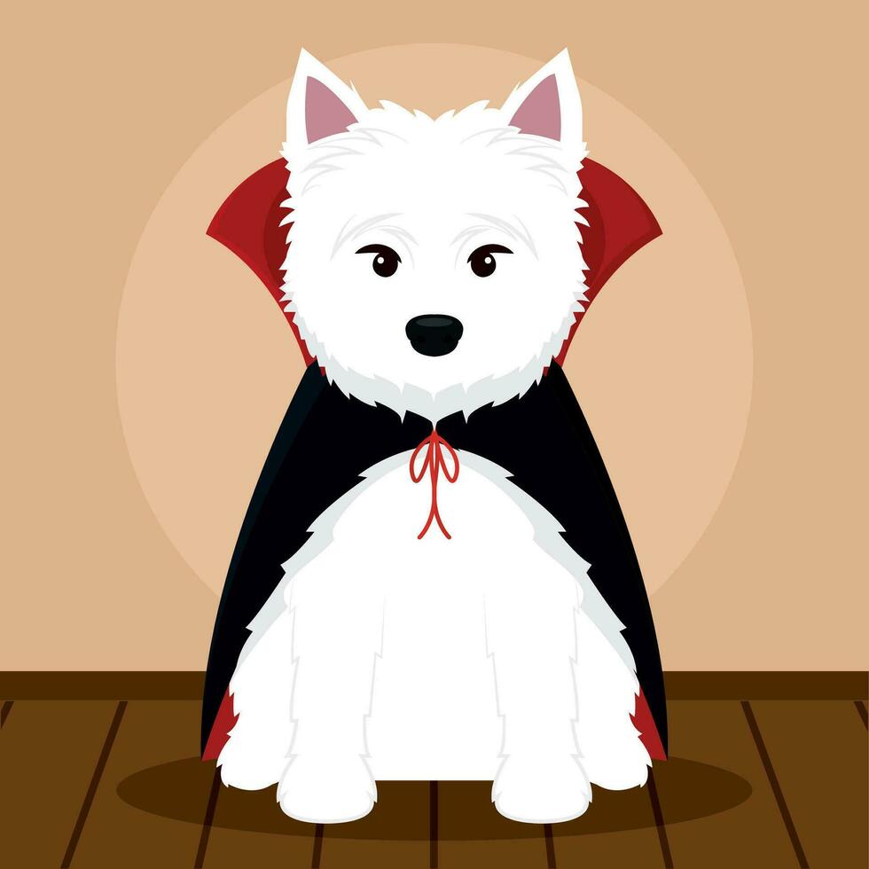 isolerat söt hund karaktär med vampyr kostym vektor