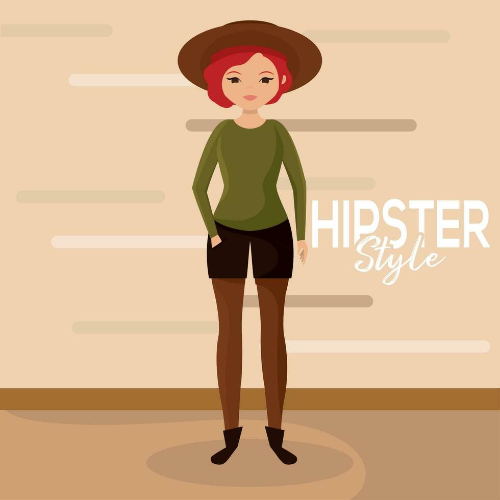 isolerat söt kvinna hipster karaktär vektor