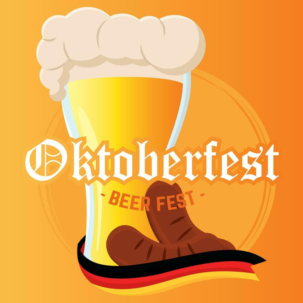 isolerat öl glas med tysk flagga och korvar oktoberfest öl fest vektor