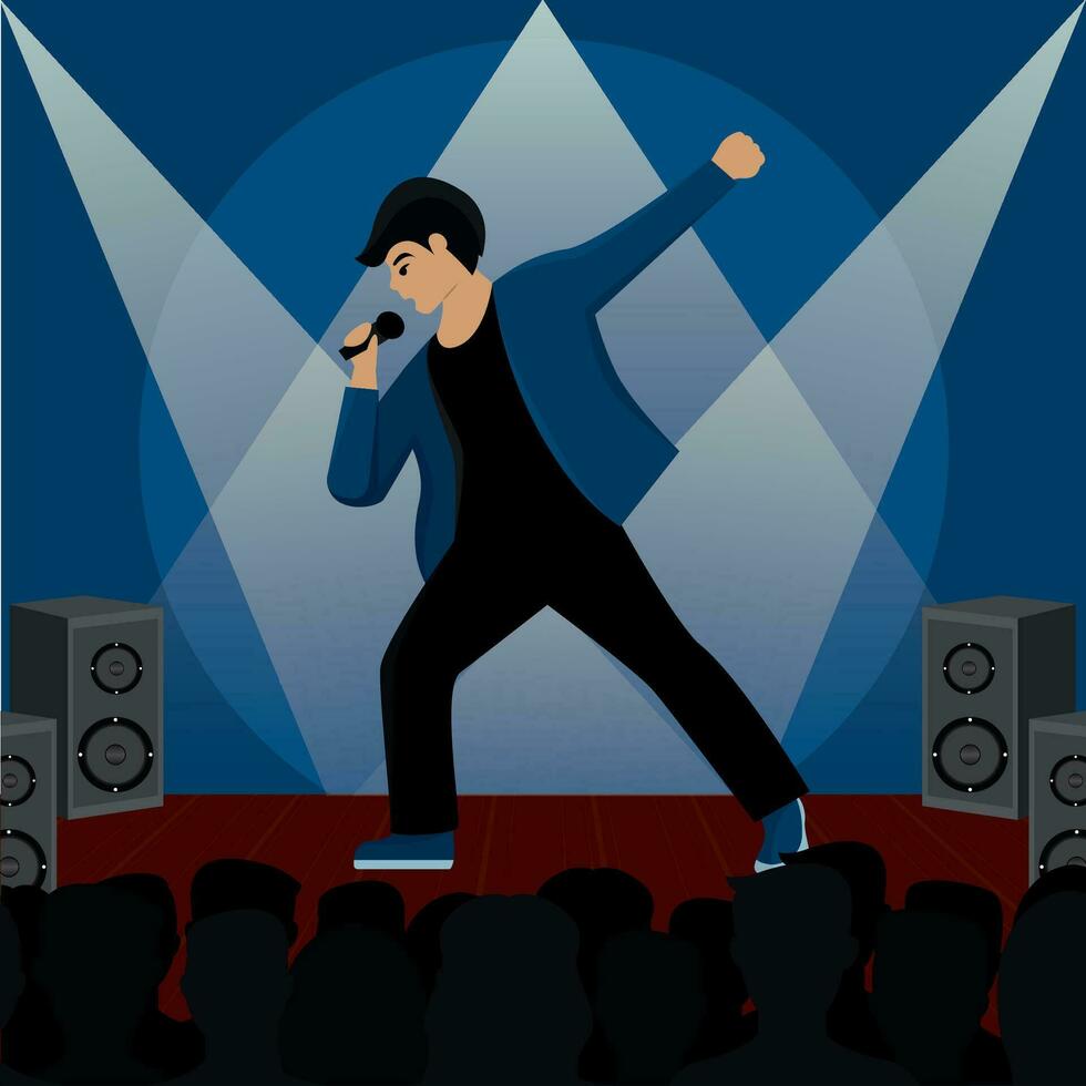 manlig karaktär sång med mikrofon pop- musik konsert vektor