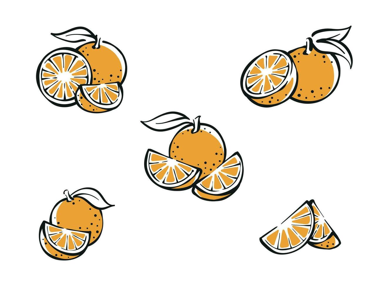 einfach farbig Orangen Scheiben Zeichnung einstellen Illustration Vektor Design