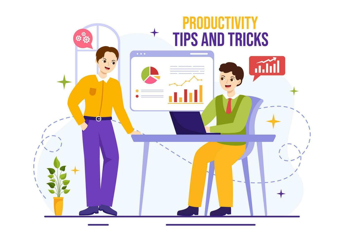 Produktivität Tipps und Trick Vektor Illustration mit Marketing Produkt zum Wirksam Werbung und Beförderung Kampagne zu Boost Marke Anerkennung