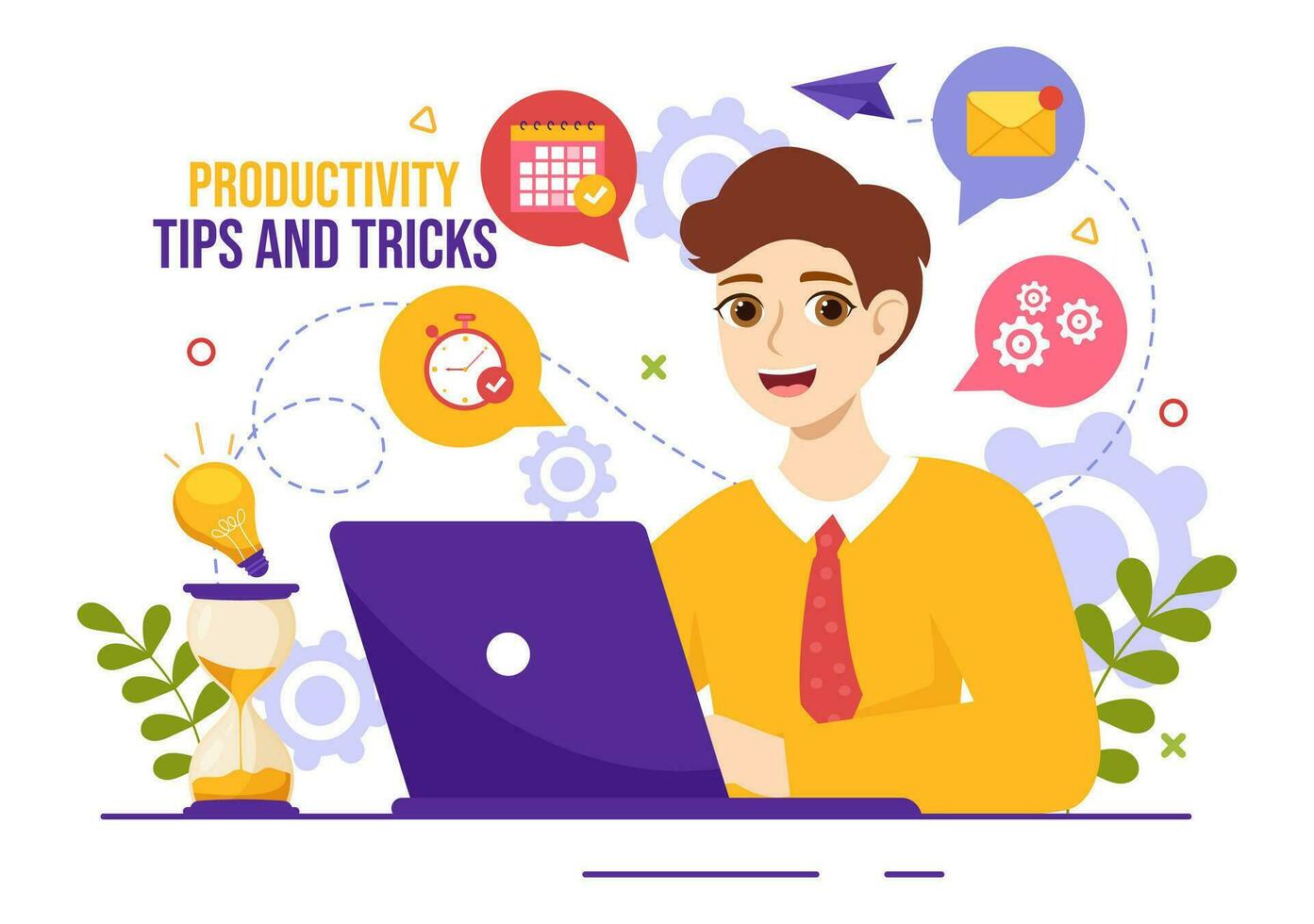 Produktivität Tipps und Trick Vektor Illustration mit Marketing Produkt zum Wirksam Werbung und Beförderung Kampagne zu Boost Marke Anerkennung