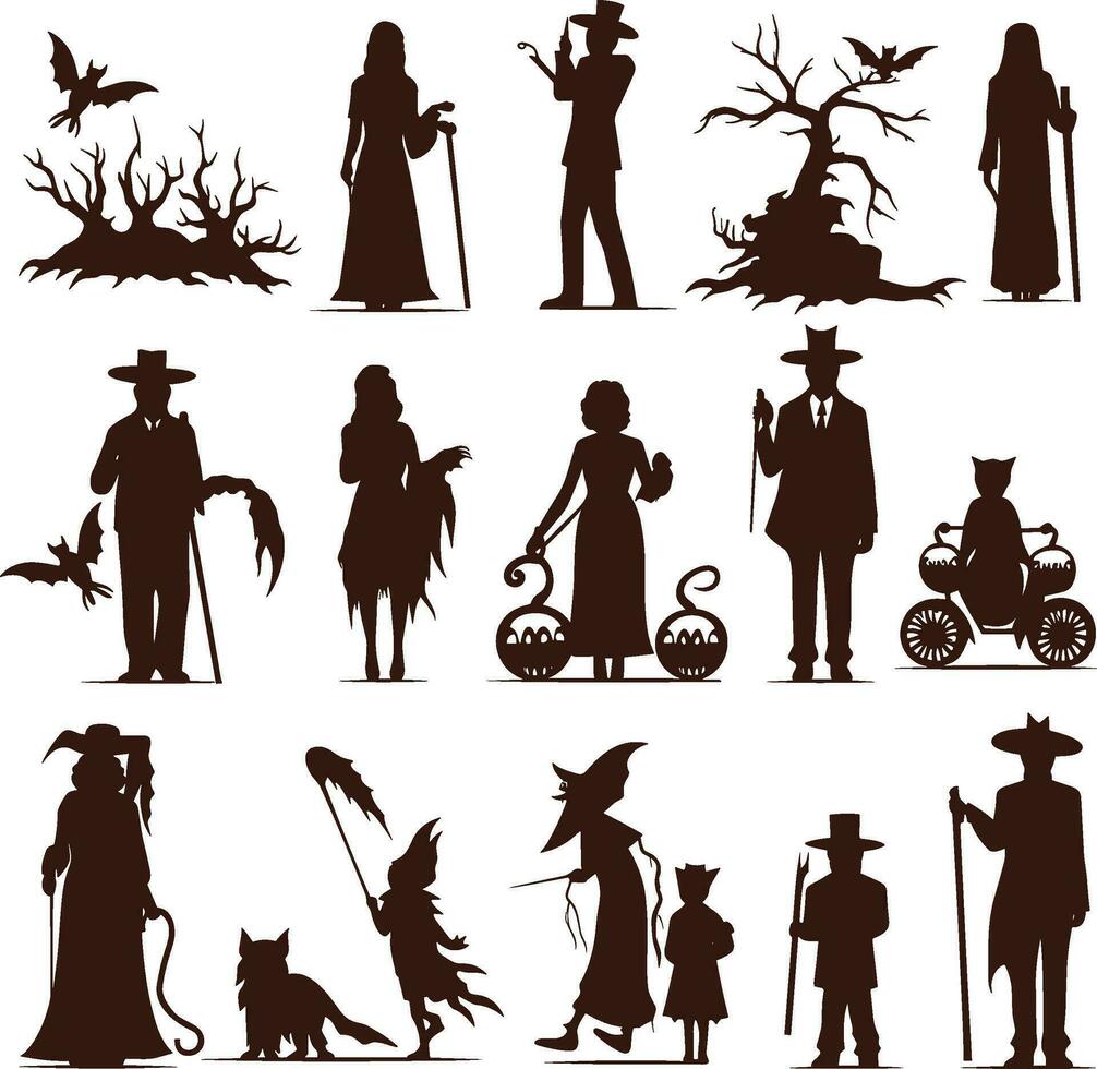 glücklich Halloween Silhouette einstellen Sammlung von Halloween Vektor Elemente