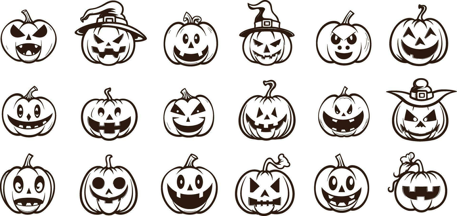 glücklich Halloween editierbar Vektor Kürbis Design Element Silhouette einstellen isoliert auf ein Weiß Hintergrund