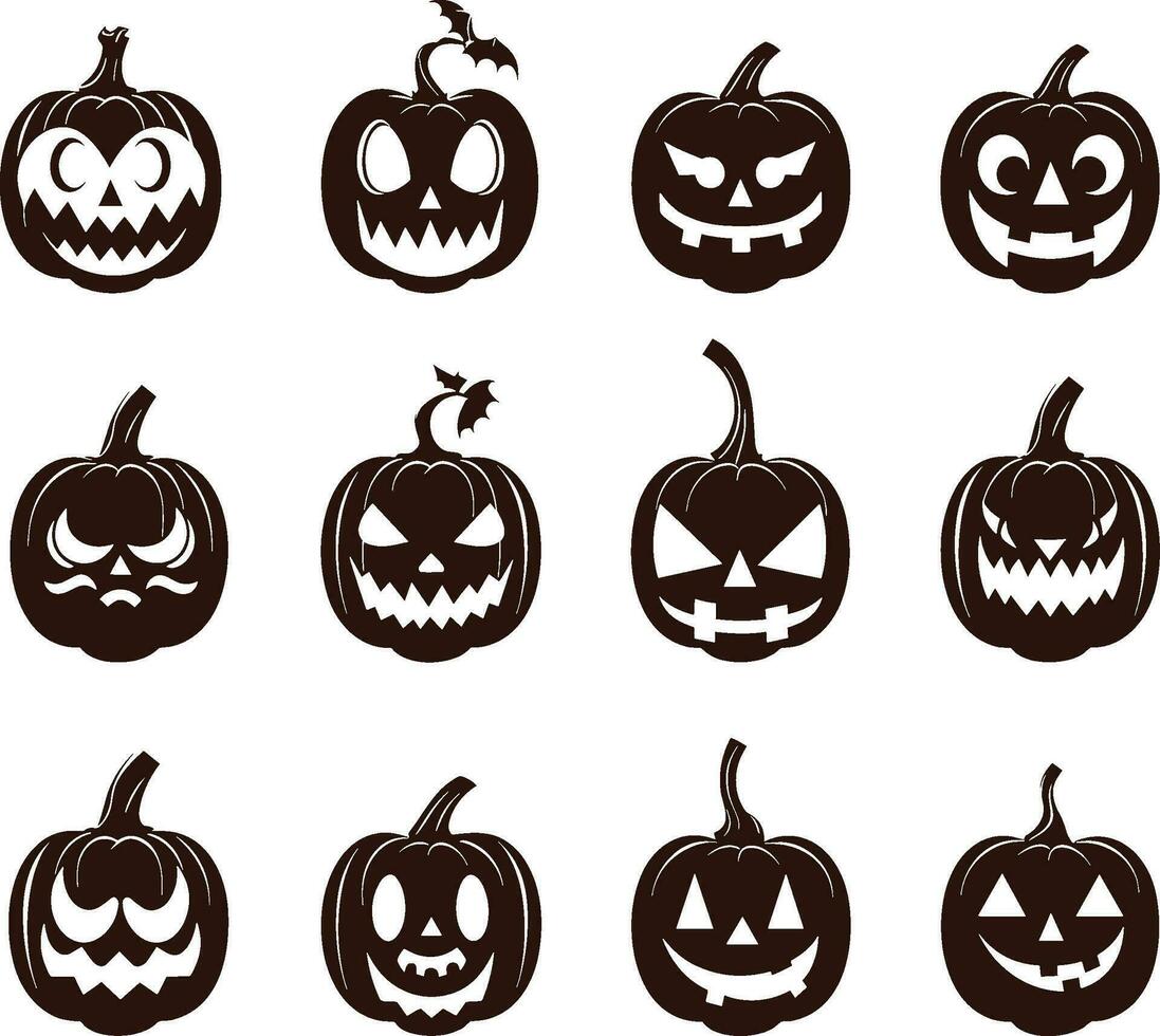 Lycklig halloween silhuett uppsättning samling av halloween vektor element