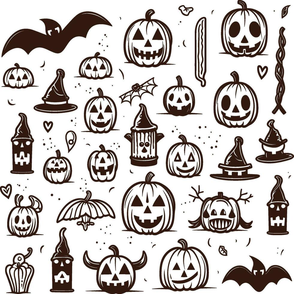 glücklich Halloween editierbar Vektor Design Element Silhouette einstellen isoliert auf ein Weiß Hintergrund