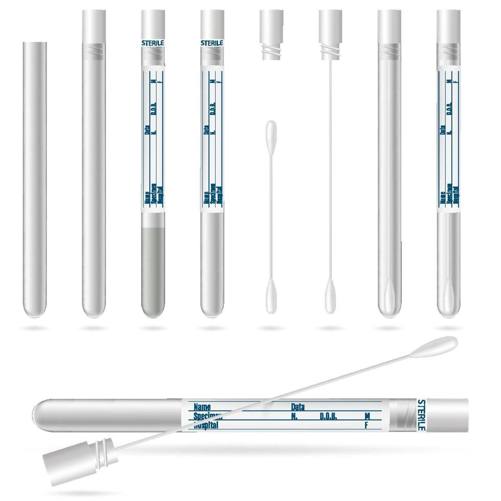 sterile Transporttupfer Wattestäbchen im Kunststoffröhrchen mit Verschluss vektor