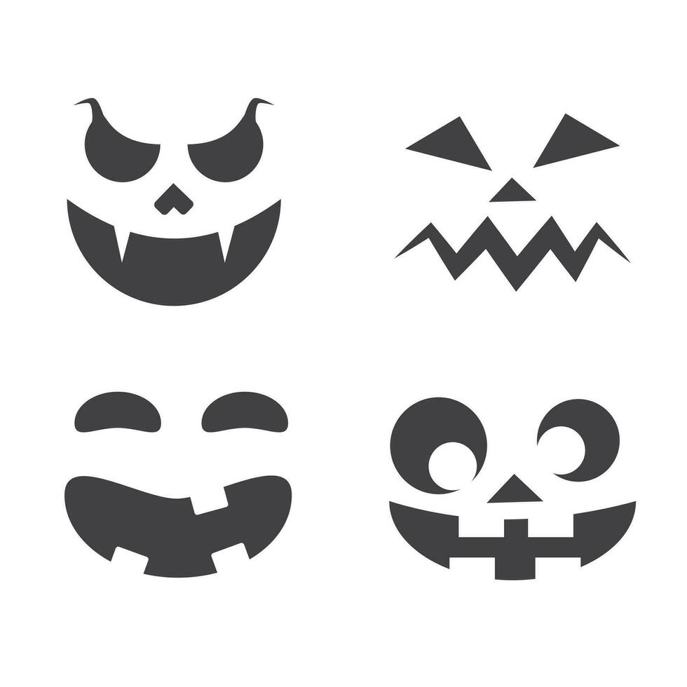 Jack Ö Laterne Monster- Gesicht Ausdruck einstellen von 4 im viele anders Variation traurig wütend unheimlich glücklich Emotion editierbar zum Halloween Inhalt Anlagegut vektor