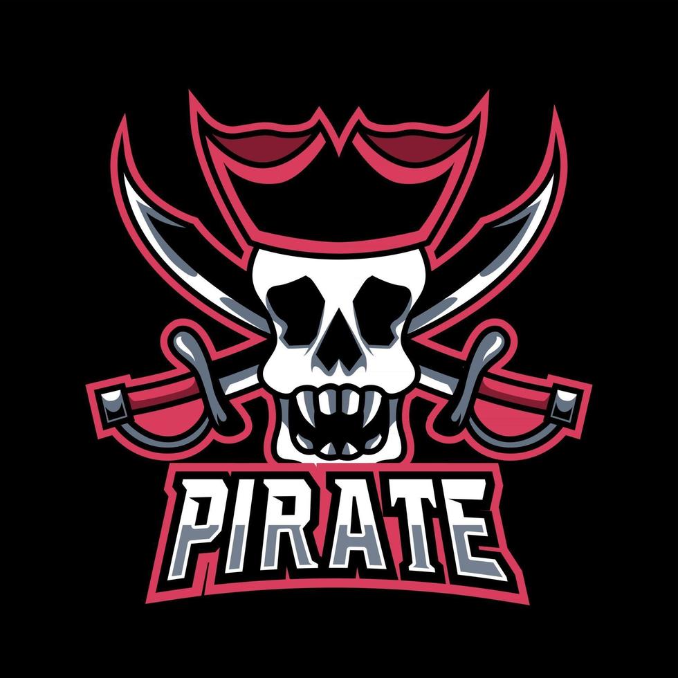pirat rebell maskot gaming logotyp kung havet svart hatt och svärd vektor