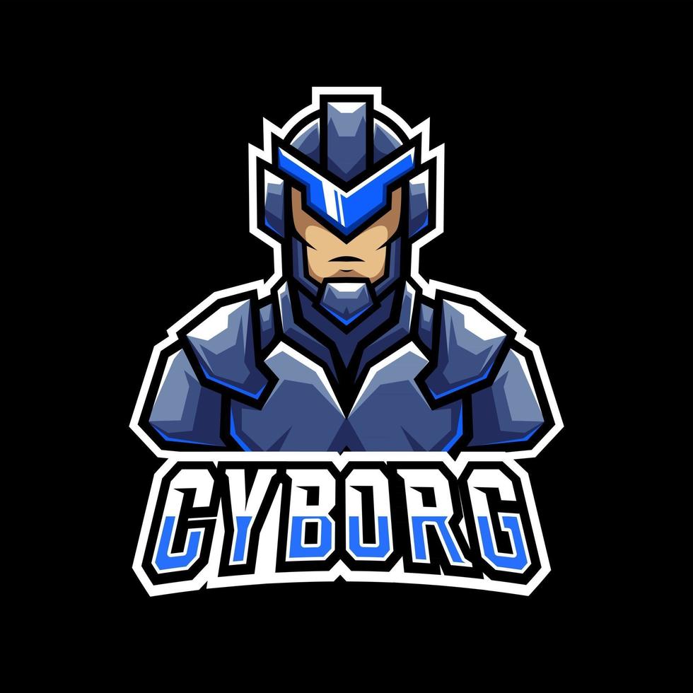 blå robot cyborg sport esport logotyp mall design med järn uniform vektor