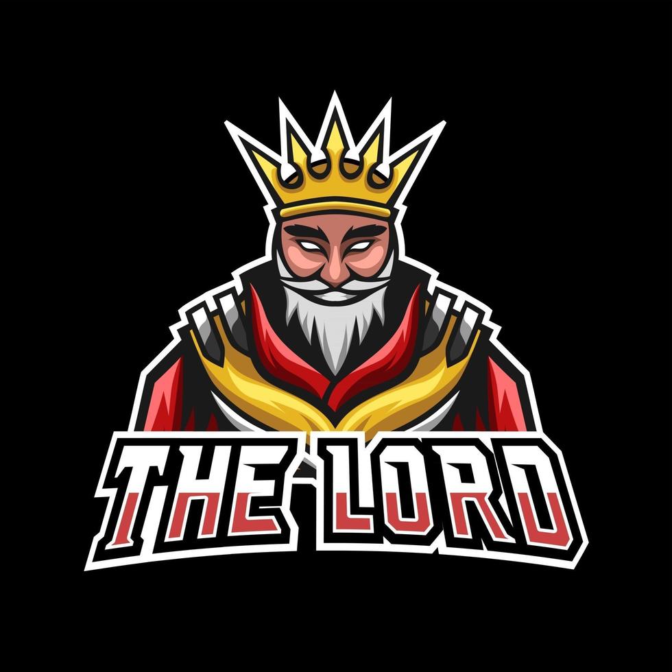 king lord sport esport logo designmall med rustning, krona, skägg och tjock mustasch vektor