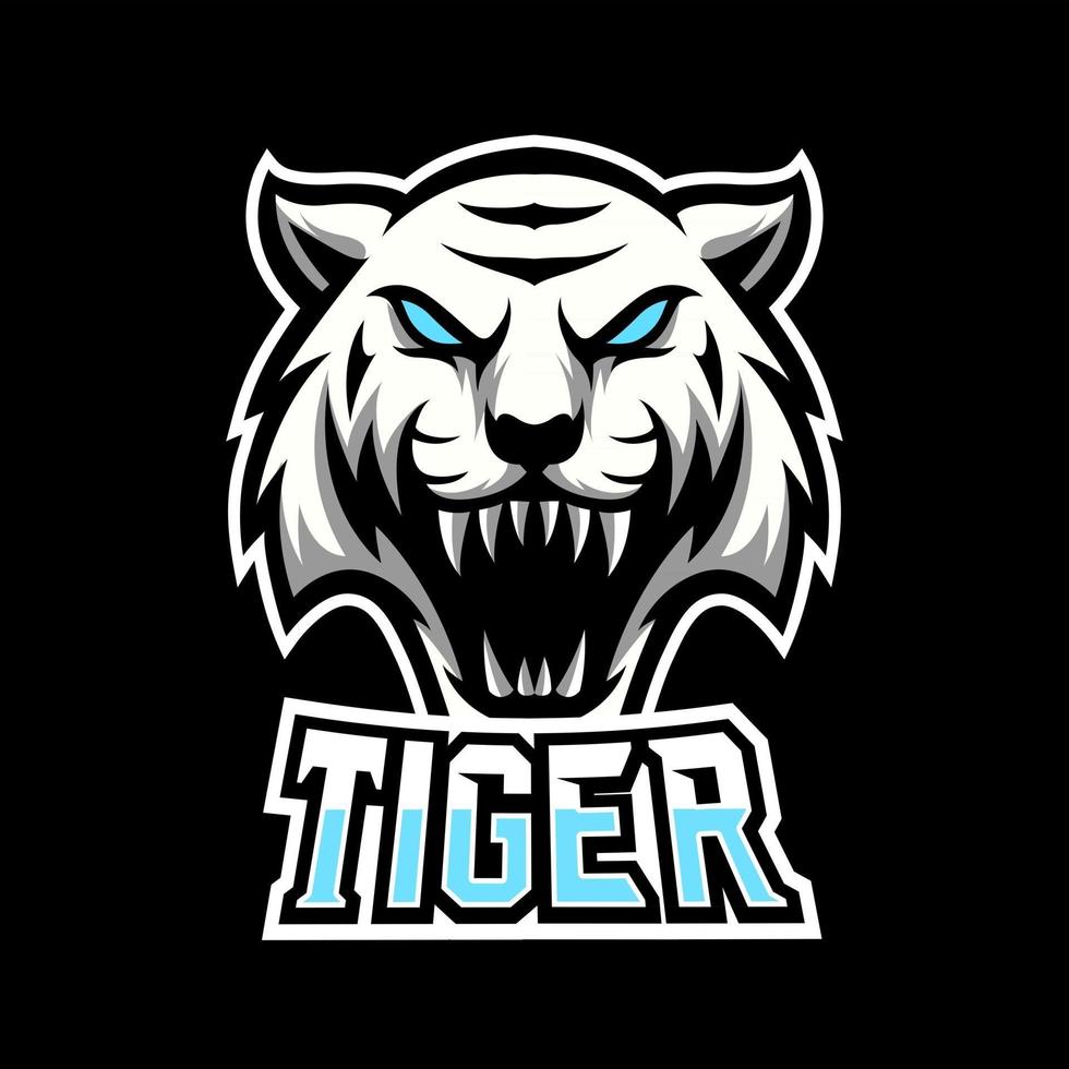 vit arg tiger maskot sport esport logotyp mall långa huggtänder vektor