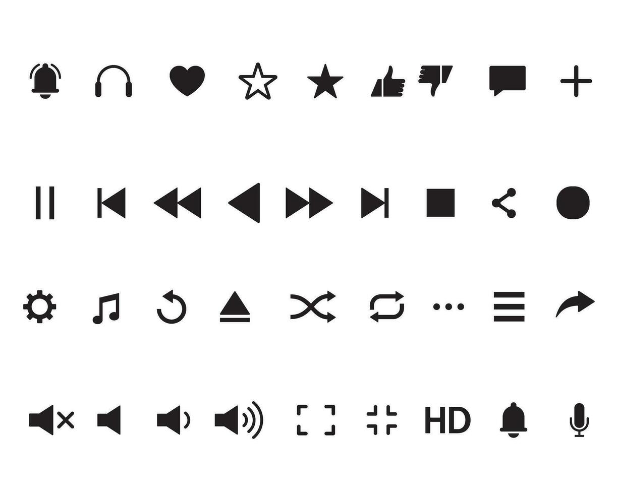 uppsättning av media spelare ikoner. musik, gränssnitt, design media spelare knappar samling. vektor